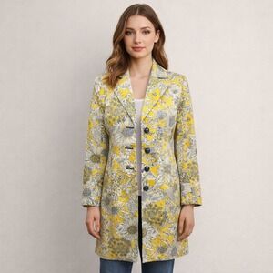 Liberty of London Target Sunflower Print Pea Coat Jacket Women XS Yellow Long
